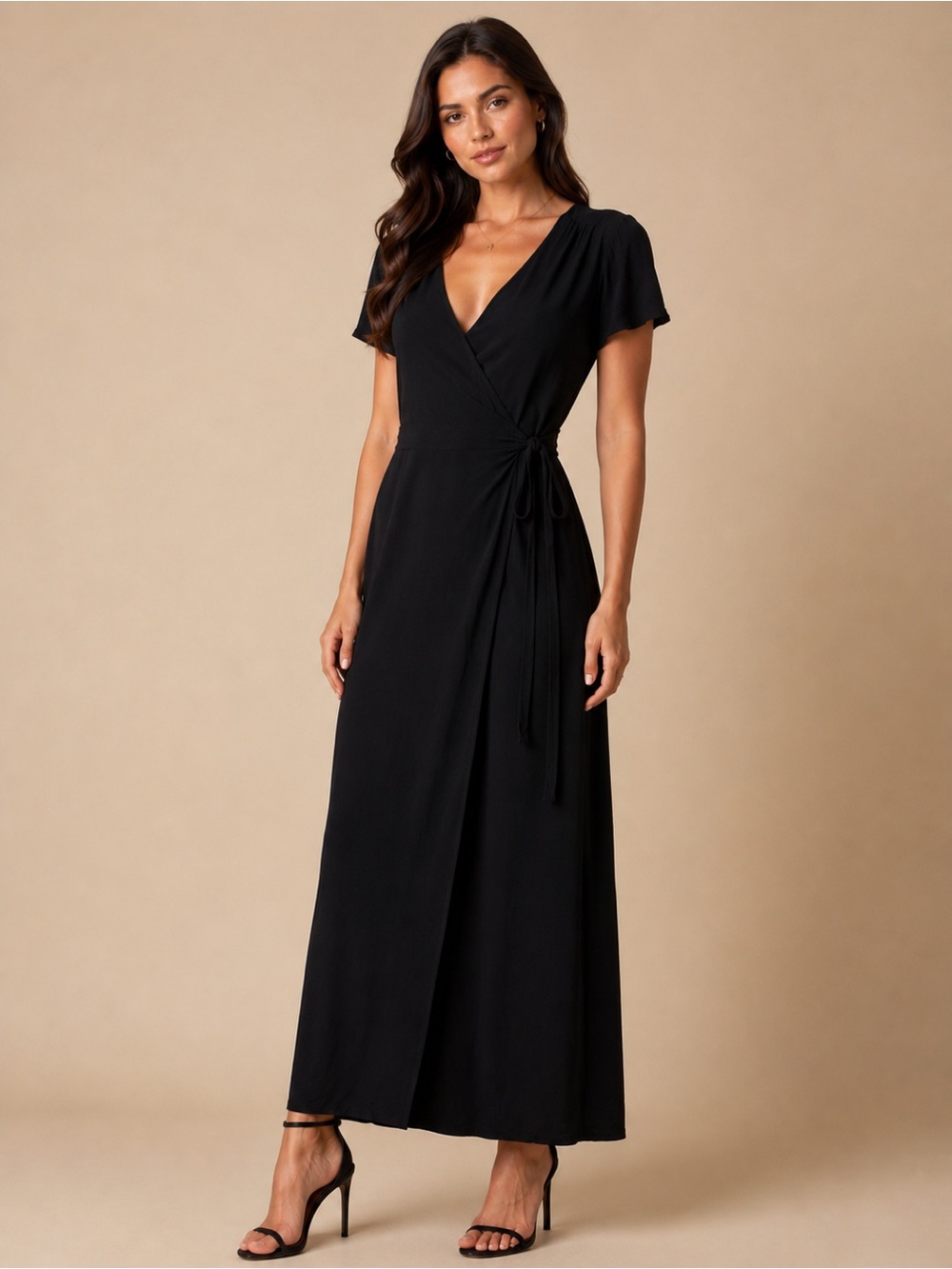 GAP Black Wrap Maxi Dress with Tie Waist